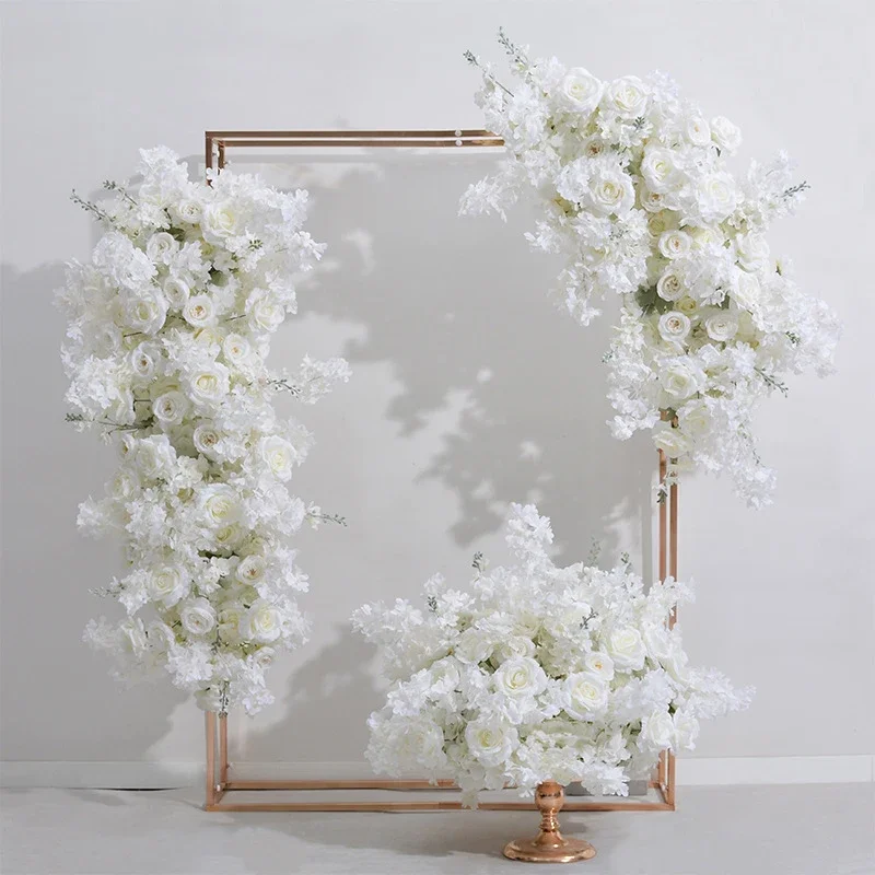 White Cherry Blossom Rose Hang Corner Flower Row Artificial Flowers Wedding Backdrop Arch Decor Floral Table Centerpieces Ball