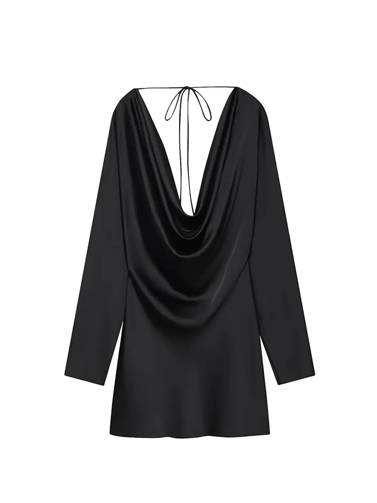 NLZGMSJ Chic Elegant Satin Women Party Dresses for Women V Neck Tied Short Dress Fashion New Backless Sexy Dress