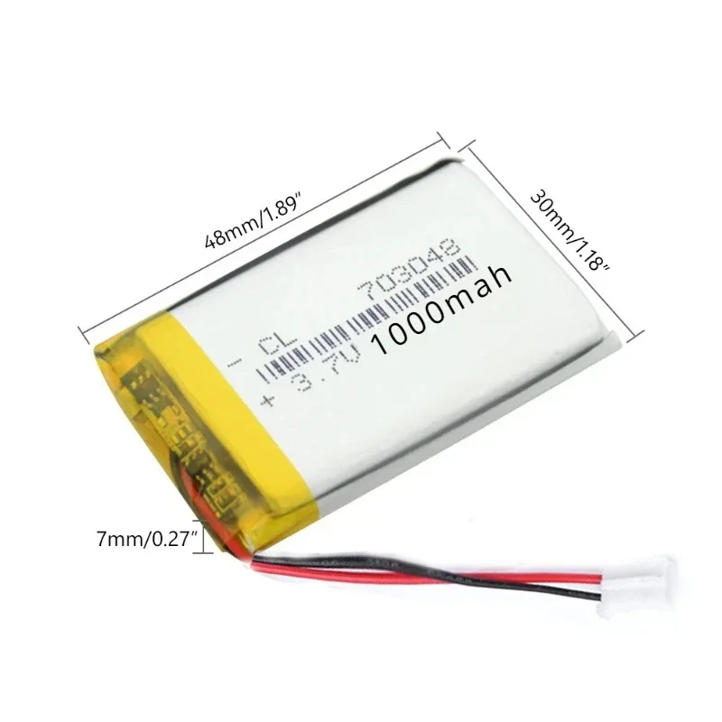 Bateria recarregável do polímero do lítio com PH 2.0 Plug, 703048, 1000mAh, 3.7V, apropriado para MP4, máquina 5 da educação adiantada, instrumento da beleza