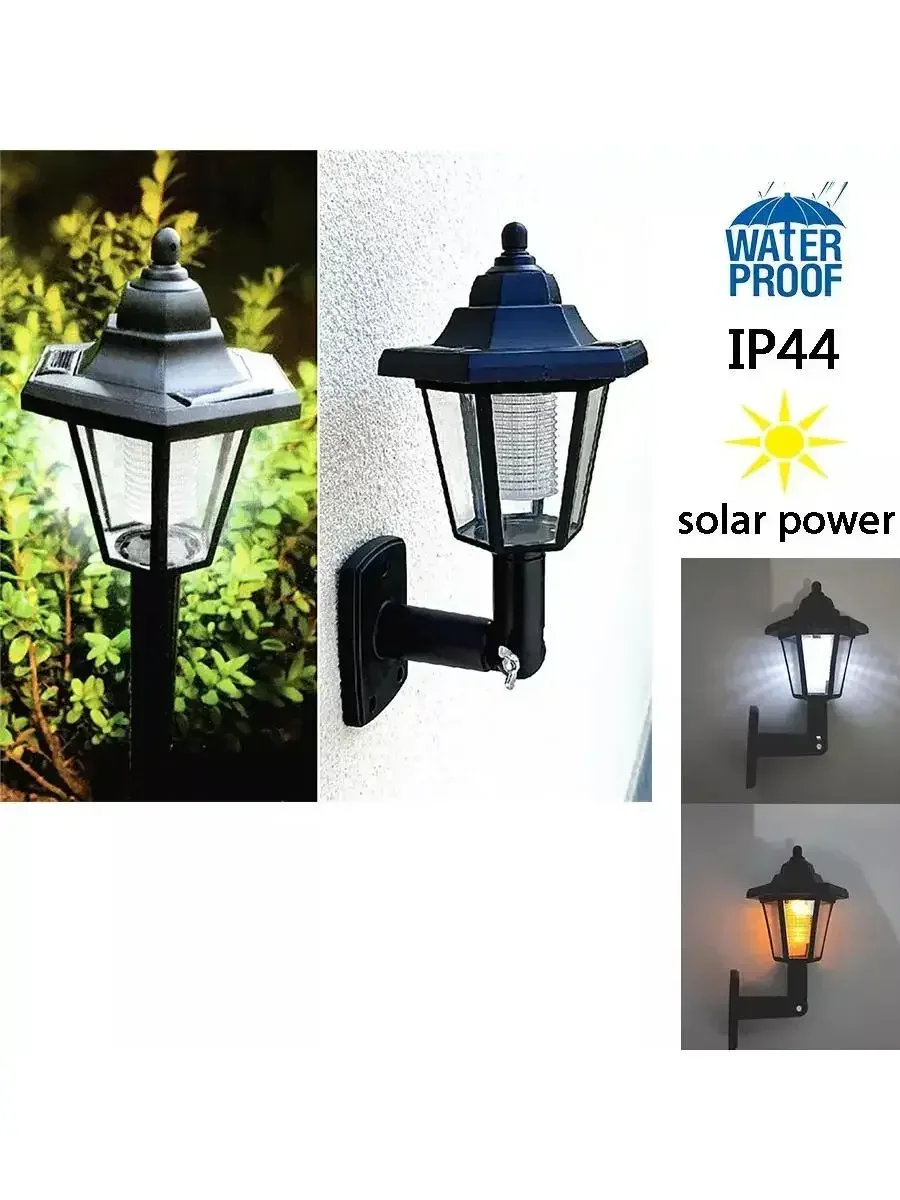 IWP Lampes LED solaires applique extérieure lumière de jardin lanterne solaire hexagonale étanche lumière de clôture solaire marche/arrêt automatique applique murale rétro 3