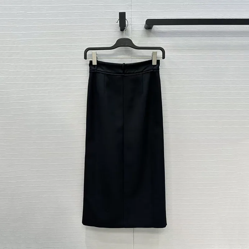Women's Wool Skirt, Patchwork Split High-Waisted Long Skirt, Fashionable Elegant A-Line Skirt for Commuting, Fall, New Arrival,