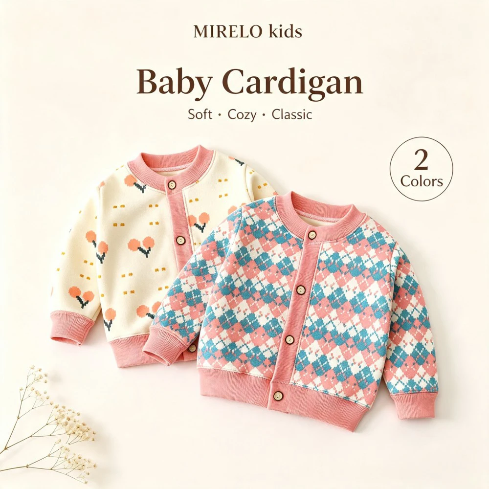 Infant Soft Knit Sweater Cardigan Toddler Boys Girls Button‑Up Coat Cute Flower Geometric Print Spring Fall Casual Outerwear