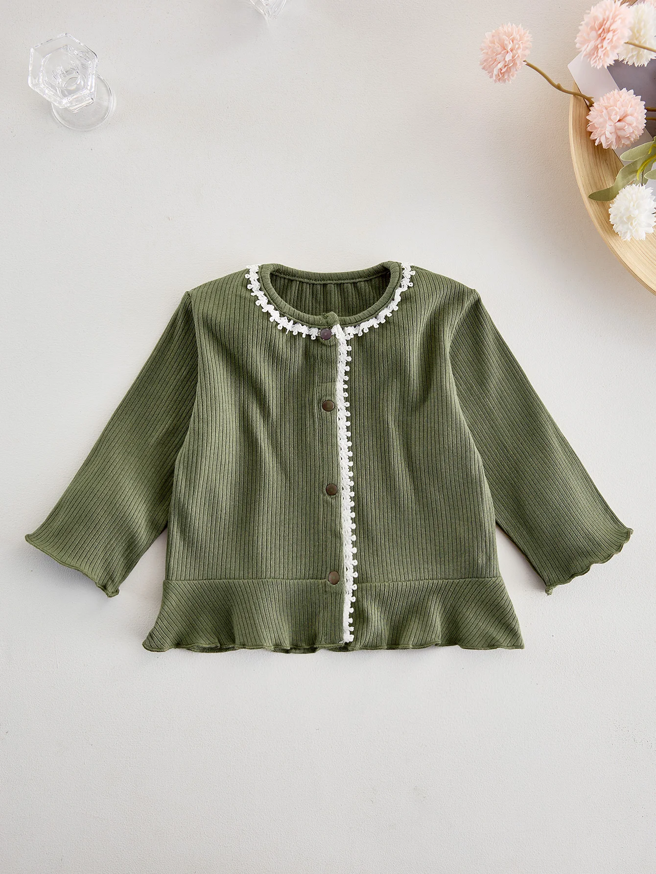 INS Style Baby Girl Lace Round Neck Long Sleeve Cardigan Coat, Simple Single Button Air Conditioning Jacket