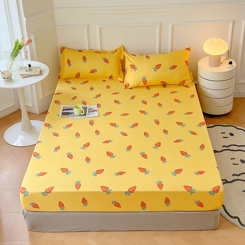 Soft Bedsheet Elastic Fitted Sheet Carrot Printed Bed Cover Sheets Home Mattress Protector drap de lit (Pillowcase Need Order)