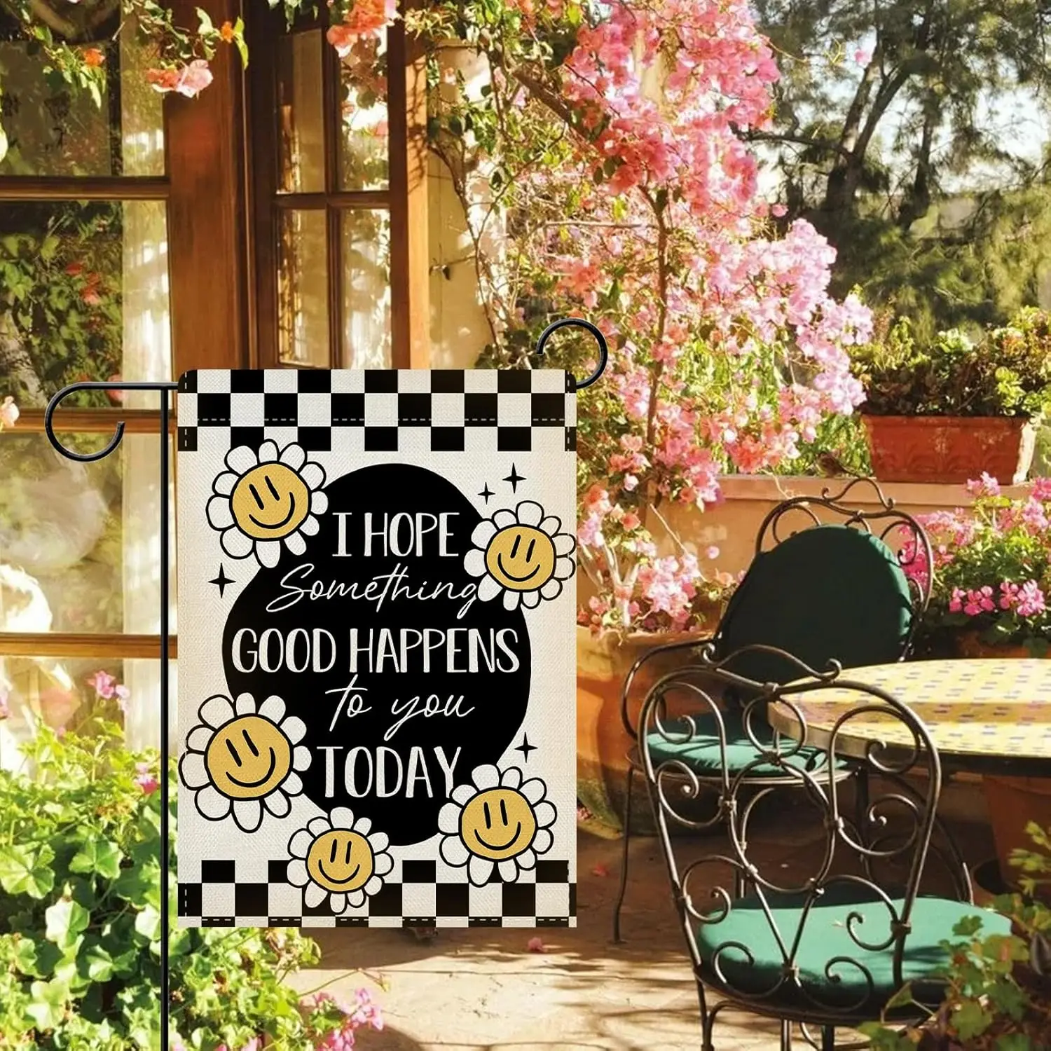 Dyrenson Inspirational Smiley Flower Decorative Garden Flag, I Hope Something Good Happens To You Today Yard Outside Home De EEZ