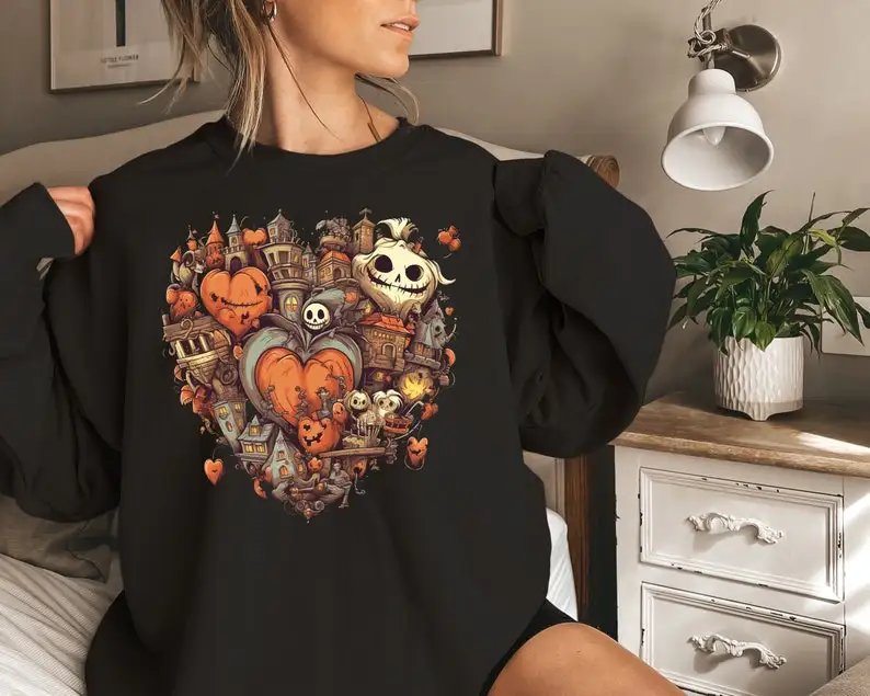 

Doodles Halloween Sweatshirt Cute Halloween Theme Hoodie Trick or Treat Happy Halloween Sweatshirt Printed T-shirt Tops Women