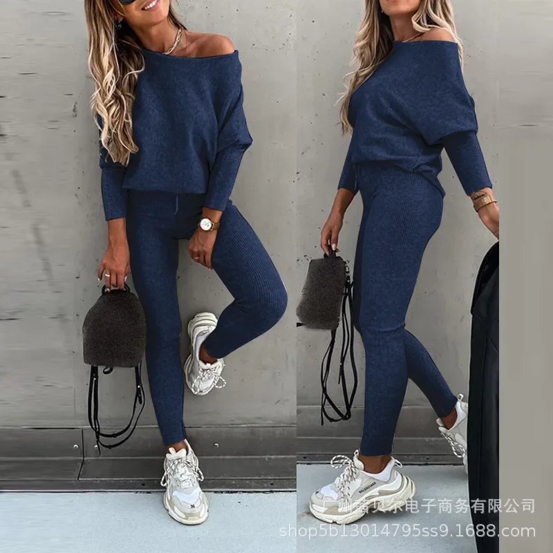 Elegant Women Two Piece Set Tracksuit Casual Fashion Long Sleeve Shirt Top Pants Outfits Homewear Loungewear Suit