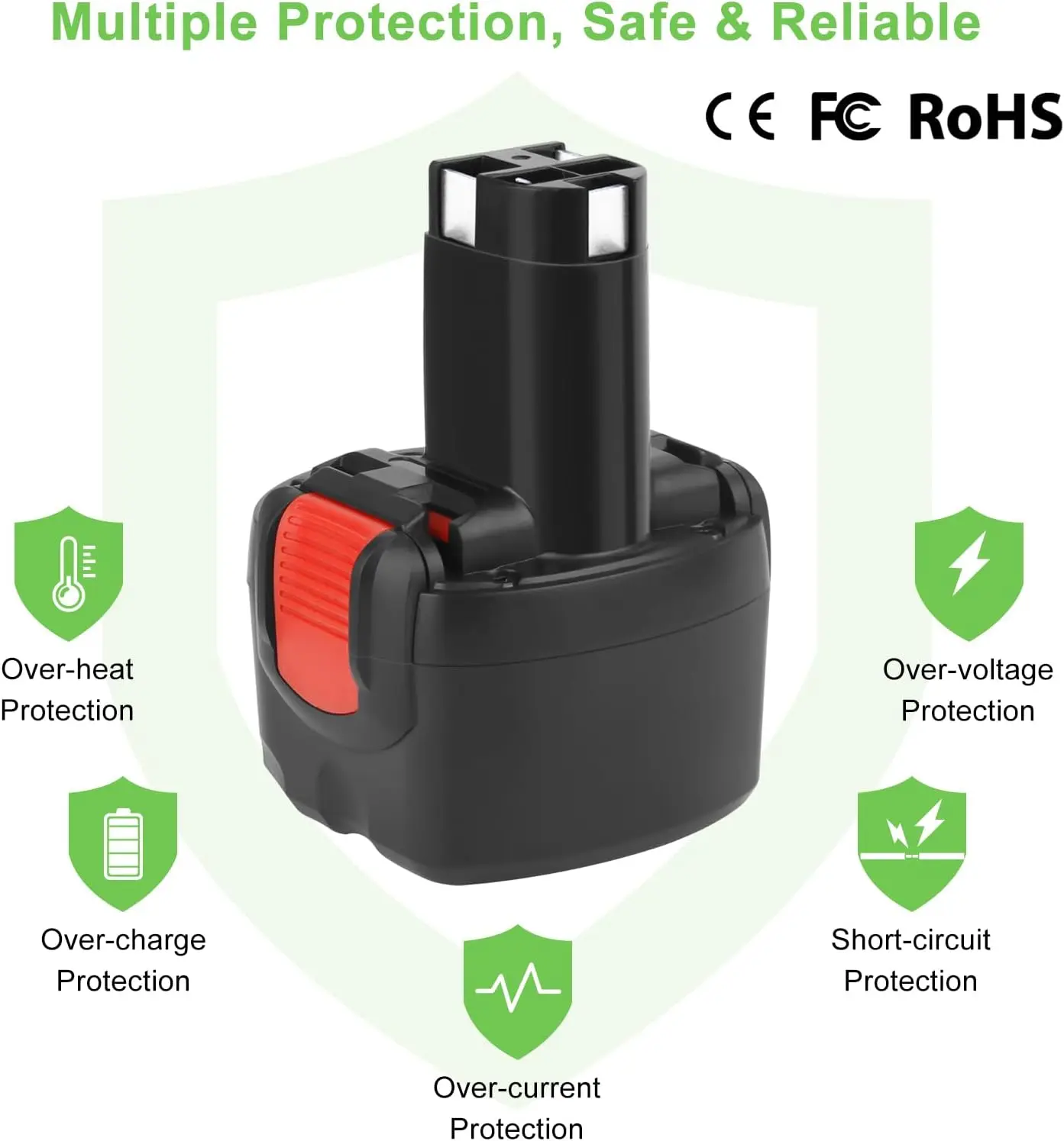 Vanon 1/2 paquete BAT048 9,6 V 4.8Ah MAX Ni-MH batería de repuesto para Bosch PSR 960 BAT100 BAT119 2607335272 pin de batería de herramienta inalámbrica