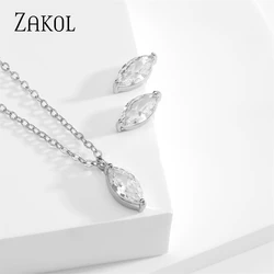 ZAKOL Simple Marquise Zirconia Jewelry Sets for Women Shinny Geometric Water Drop CZ Earing Necklace Fashion Party Set