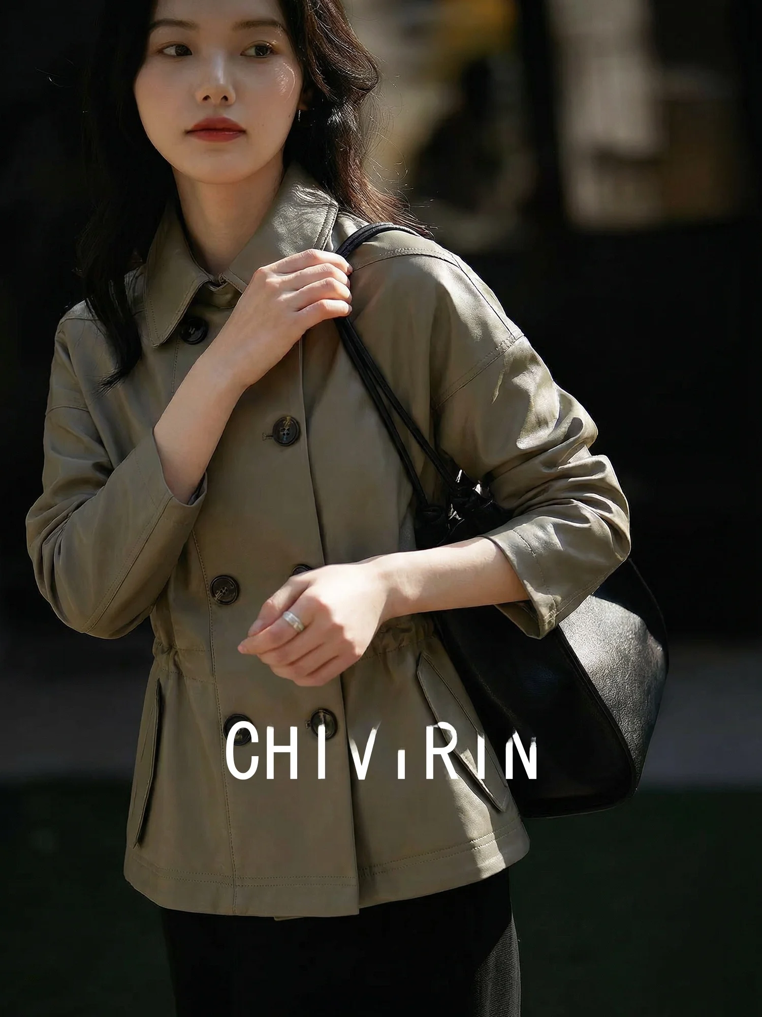 Chivirin Briti Sle ort Jaet Chaqueta holgada de doble botonadura para mujer, estilo vintage retro, chaqueta de motociclista, ropa exterior adelgazante