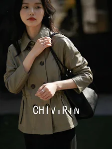 Chivirin Briti Sle ort Jaet Women's Loose Fit Double Breasted i een Vintage Retro Biker Jaet Slimming Outerwear