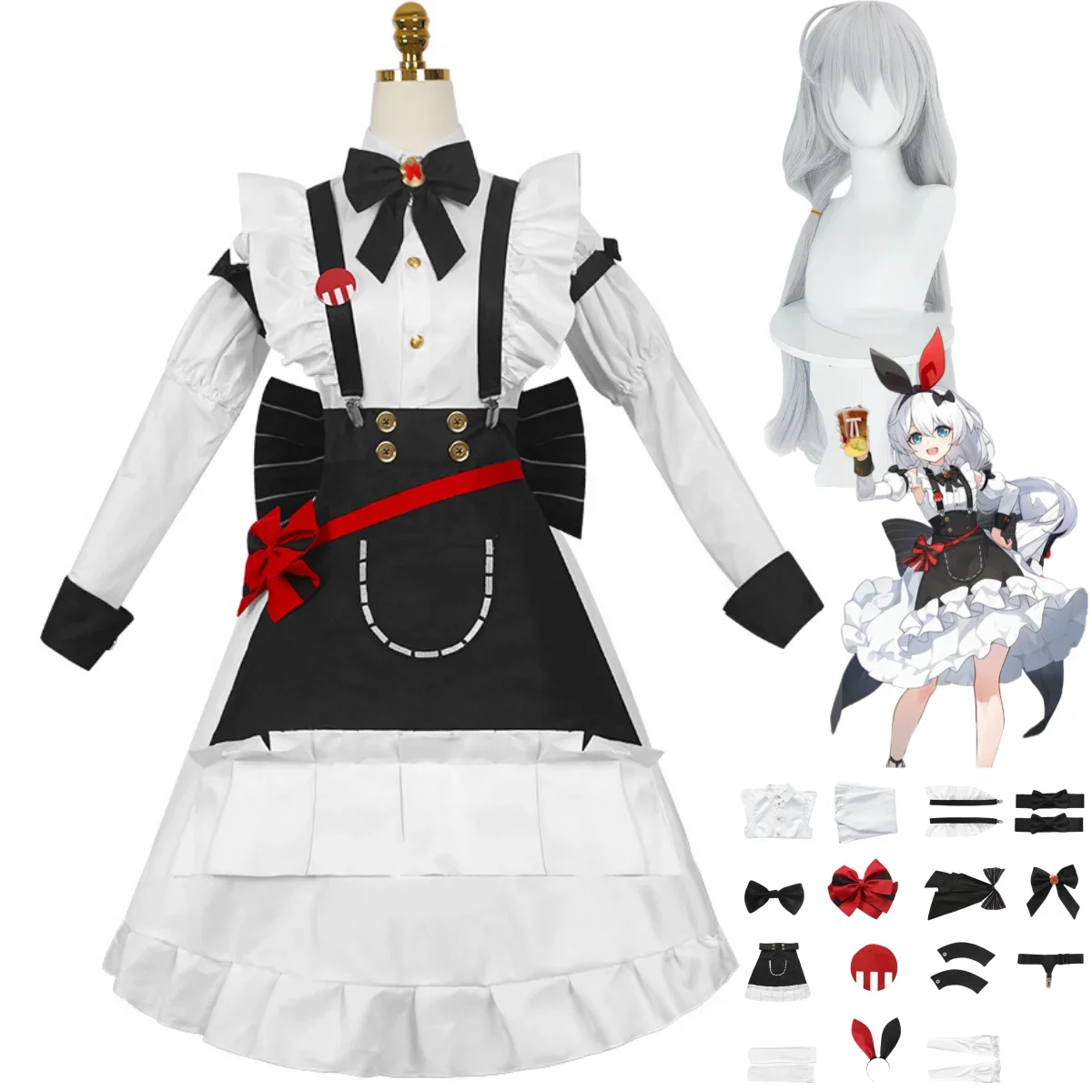 Anime Game Honkai Impact 3 Theresa Apocalypse Cosplay Costume White Lolita Skirt Maid Dress Wig Woman Kawaii Christmas Suit