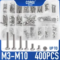 Metric M3 M4 M5 M6 M8 M10 Hex Bolts Nuts Washers Assortment Kit Up to 400 Stainless Steel Machine Screws Bolts Nuts Washers Set