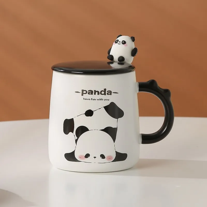 Makeup Ceramic Cup Creative Cartoon Water Cup Office Coffee Cup Handheld Gift Panda Mascot Souvenir Gift Towel Handheld fan