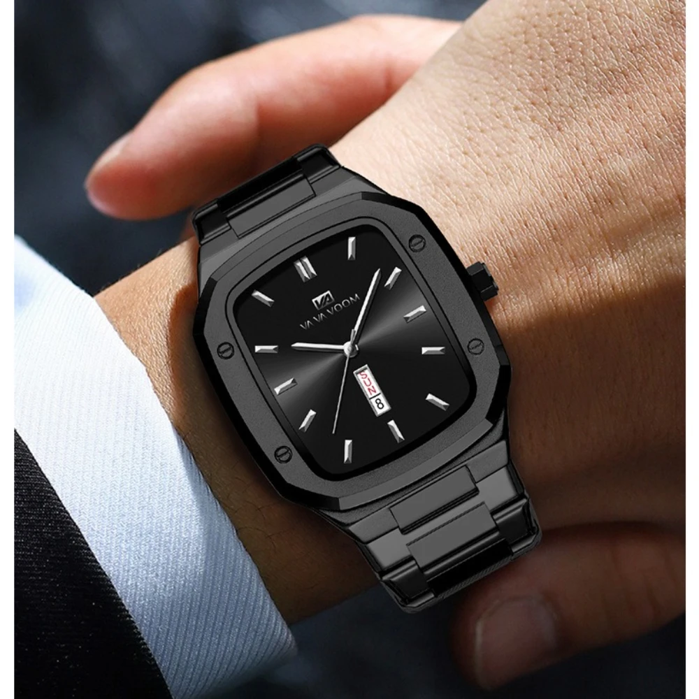 VA VA VOOM 2831, роскошные мужские часы со стальной полосой, модные деловые водонепроницаемые часы с двойным календарем для мужчин, Relogios Masculino