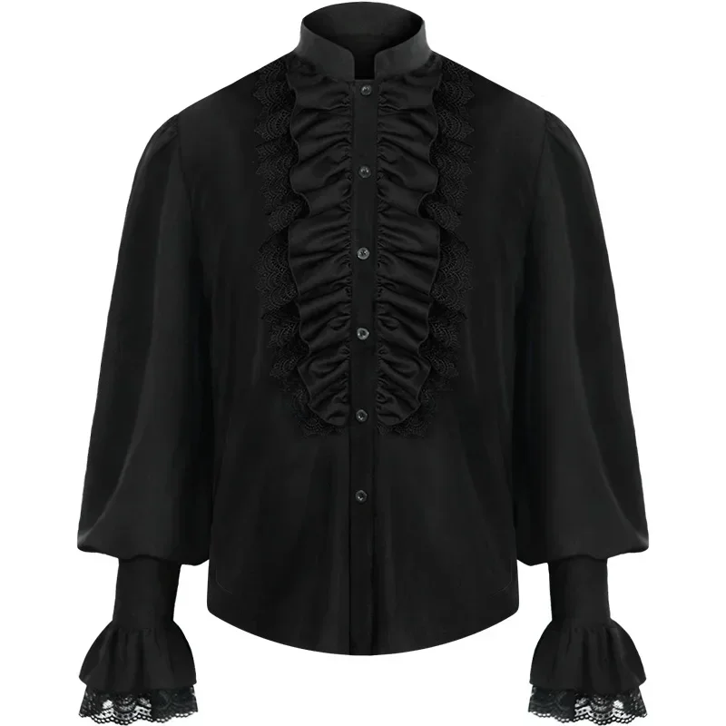 Men Pirate Shirt Vampire Renaissance Victorian Steampunk Gothic Ruffled Medieval Halloween Cosplay Costume Clothing Chemise Tops