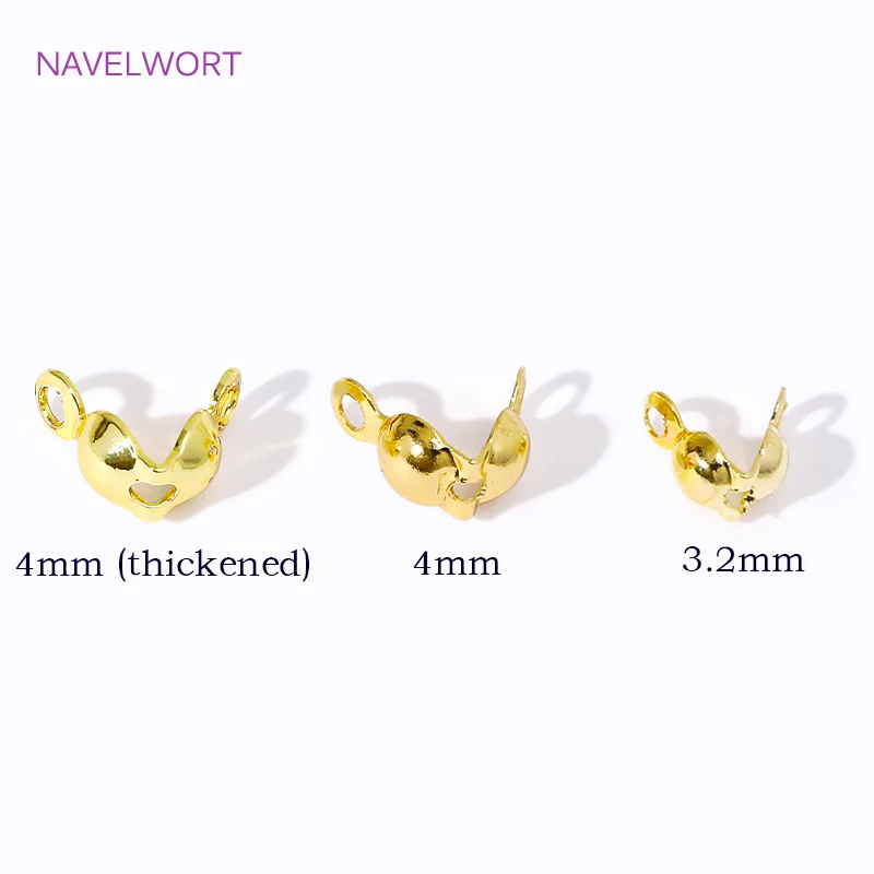 18K Gold Plated Brass 3.2mm/4mm Crimp Bead Cover Findings,Double Cup Bead Tip,DIY Bracelets Accessories,Jewelry Materials image 2