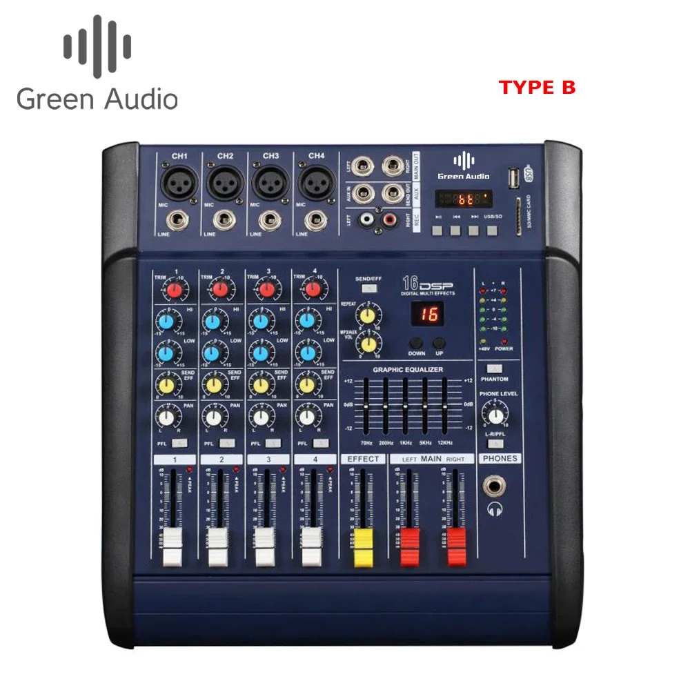 GAX-402D Professional Audio Mixer with USB DJ Sound Mixing Console MP3 Jack 4 Channel Karaoke Amplifier For Karaoke KTV