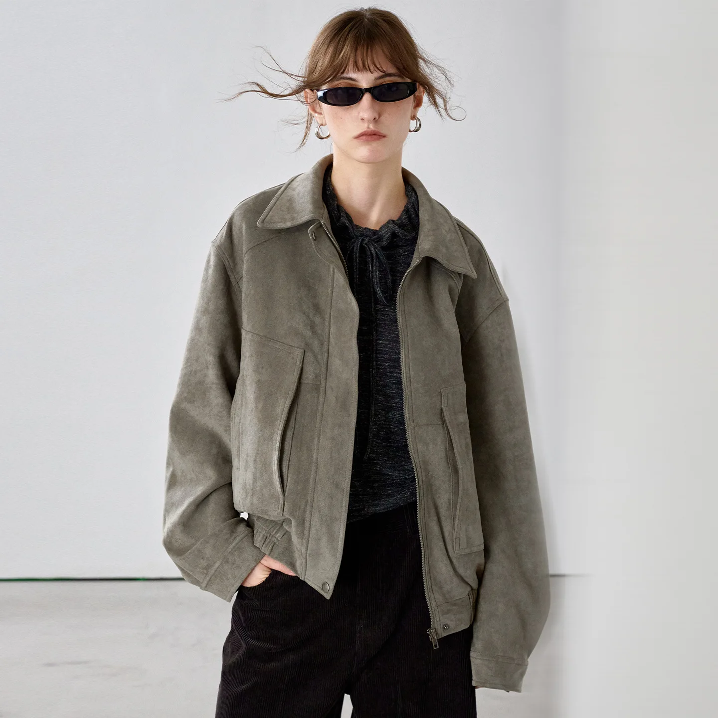 Suede Lapel Jacket Women's Autumn And Winter High-end Three-dimensional Tailoring Windproof Pilot Jacket