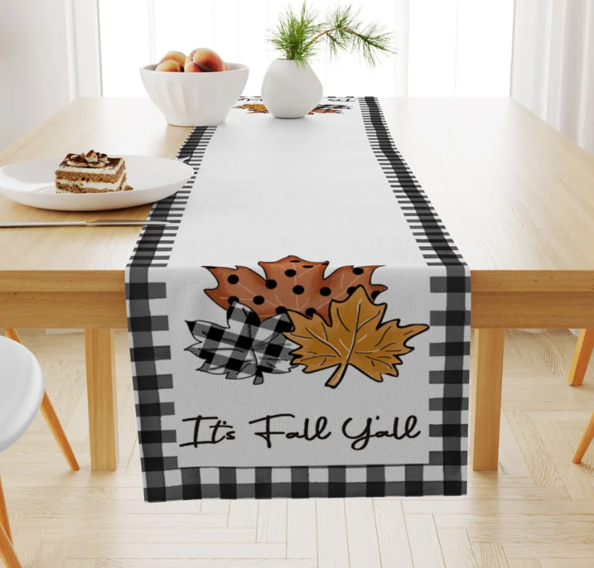 Autumn Pumpkin Maple Leaf Print Table Runner Holiday Decoration Table Party Table Mat Restaurant Coffee Table Dresser Scarf