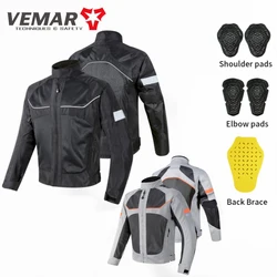 Motorbike Vemar Men's Jacket Breathable Mesh Moto CE Protection Motorcycle Riding Coat Guard Motocross Rider Clothing Black/Gray