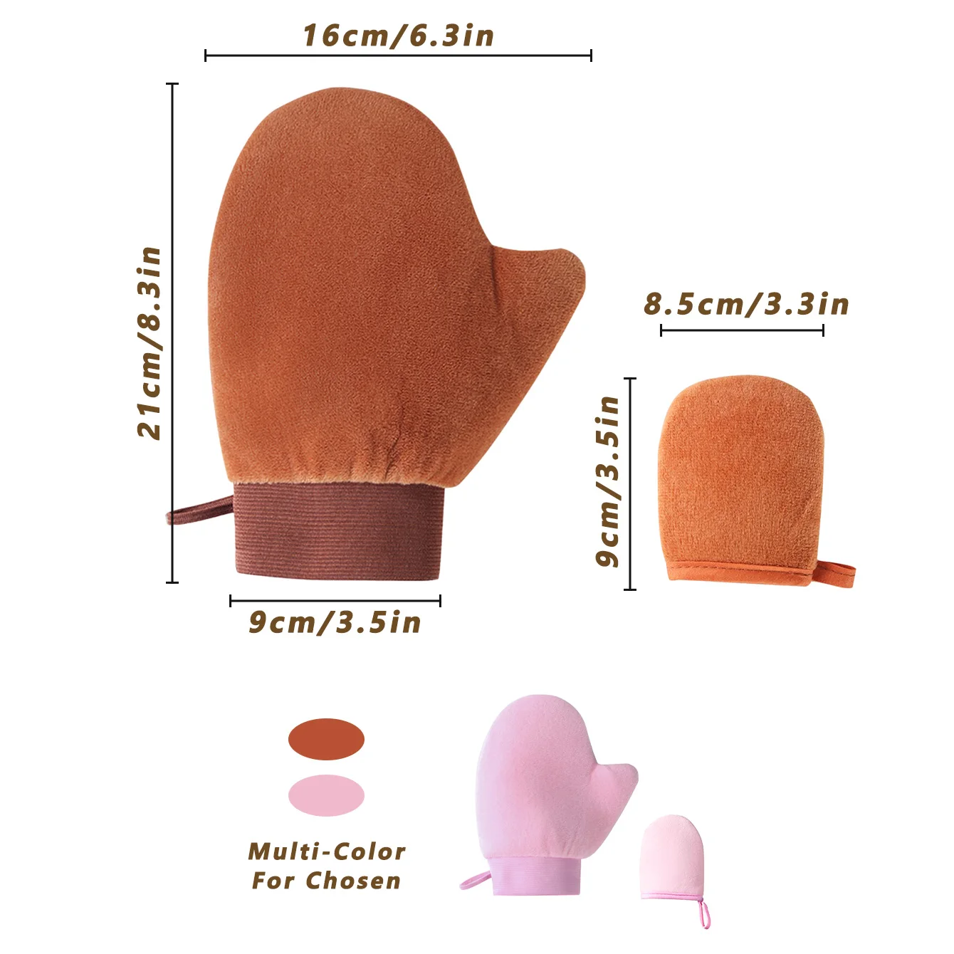 مجموعة قفازات دباغة قابلة لإعادة الاستخدام بدون شمس، قطعتان من اللون الوردي والبني، مجموعة أدوات توزيع قفازات دباغة ذاتية خالية من الخطوط لروتين العناية بالبشرة