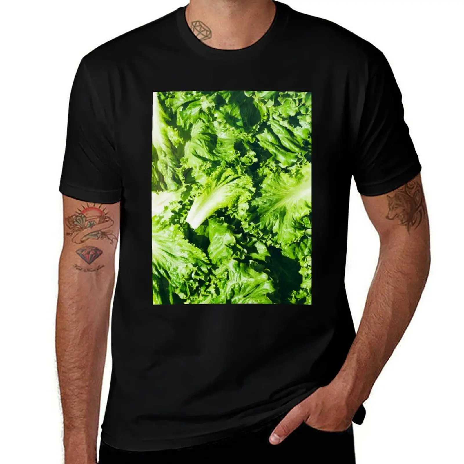 Ingredients: Overhead View Of Leaves Of Green Leaf Lettuce T-Shirt Anti-Fade Casual Tee Shirt