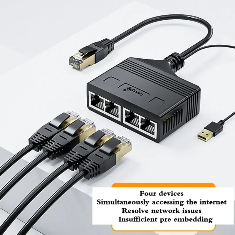 New Broadband Network Adapter, Ethernet Cable 1/4 Splitter, Three-Way Distributor, One to Three Simultaneous Internet Access