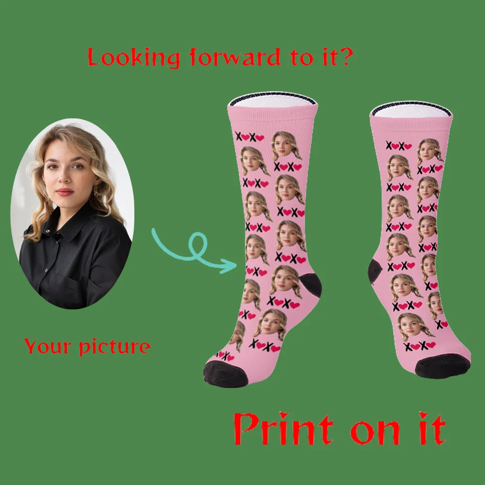 Funny Valentine's Day XOXO socks Design Heart socks Personalized Valentine's Day Gifts for best friends custom face socks