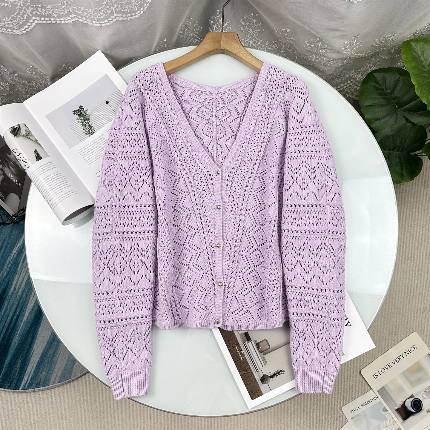 

Женский свободный вязаный кардиган в богемном стиле с кружевом, на пуговицах, с длинными рукавами, модный свитер, новинка Весна 2026