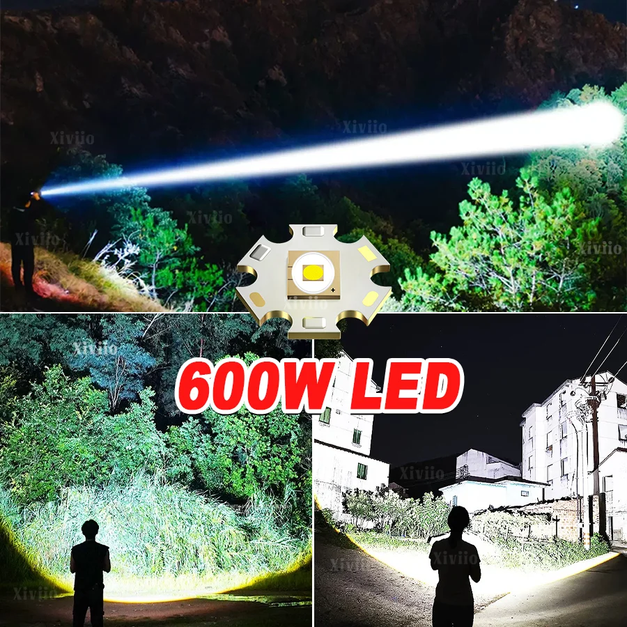 PAWEINUO قوية 600 واط مصباح ليد جيب 95000000LM السوبر مشرق مصباح شعلة قابلة للشحن طويلة المدى 5000 متر التخييم الصيد فانوس