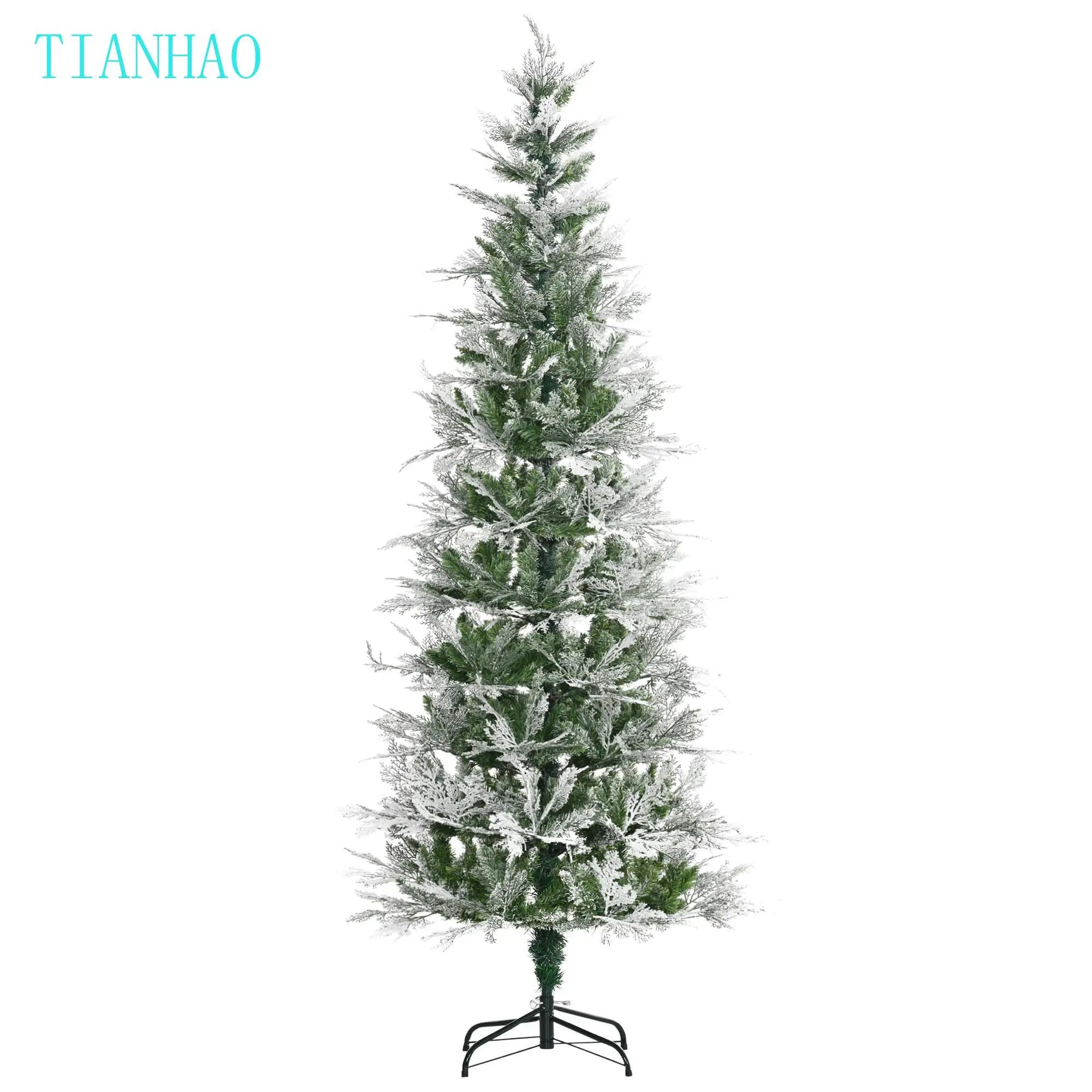 7 Foot Snow Flocked Christmas Tree with Realistic Cypress Branches Automatic Open Green Color
