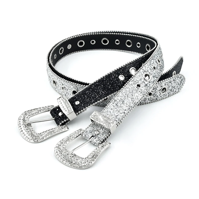 Goth pasy Rhinestone kobiety PU skórzany pasek Bling diamentowe paski kryształowe Western Cowboy Y2K dziewczęcy pasek do dżinsów