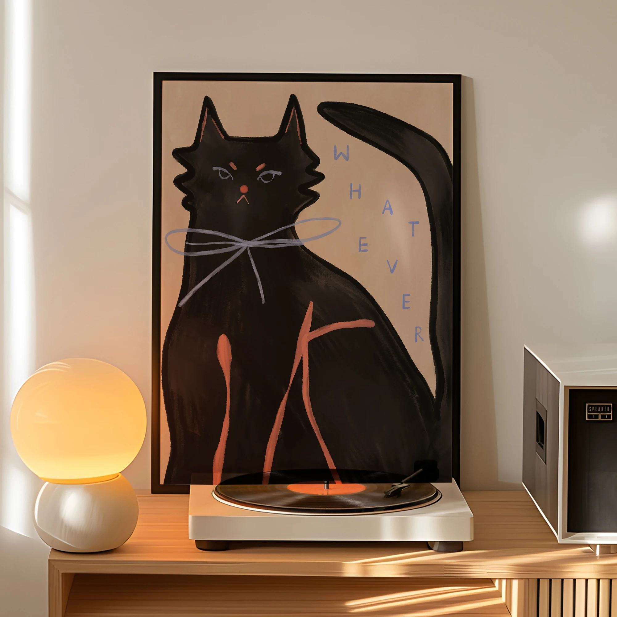 Modern Abstract Black Cat What Ever Quotes Wall Art Print Canvas Painting Poster Picture For Living Room,Bedroom Home Decor