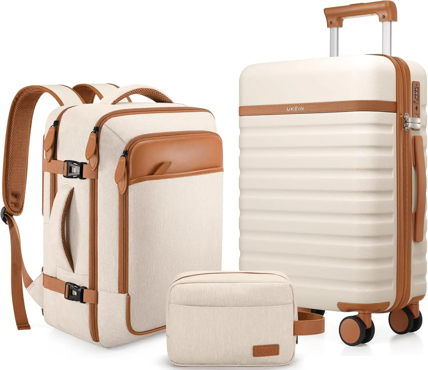 

3-Piece Hardside Luggage Set with Spinner Wheels, TSA Lock, and Travel Backpack for Men (Beige, 20-Inch Carry-On)