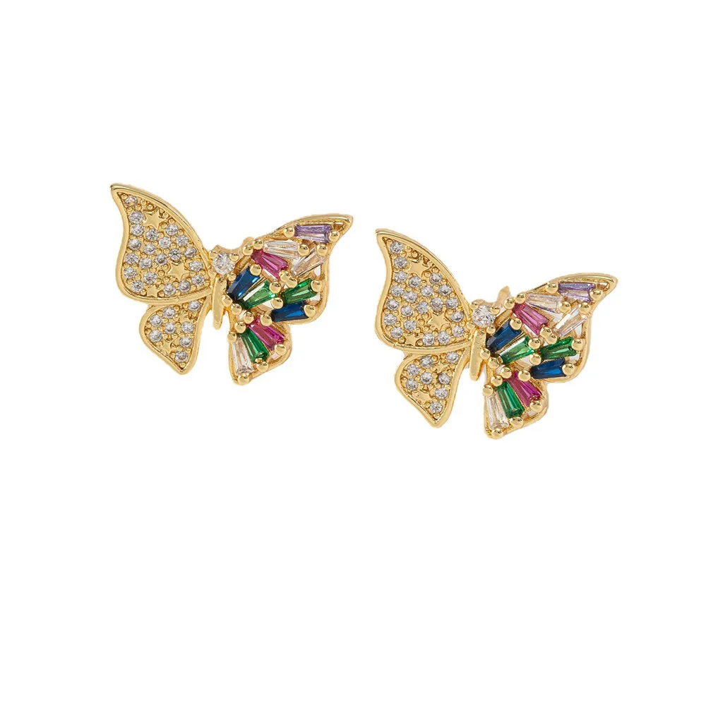 

Earrings for women, plated with 18k gold, colorful crystal zircon, butterfly, seasonal fashion, jewelry, couple gifts