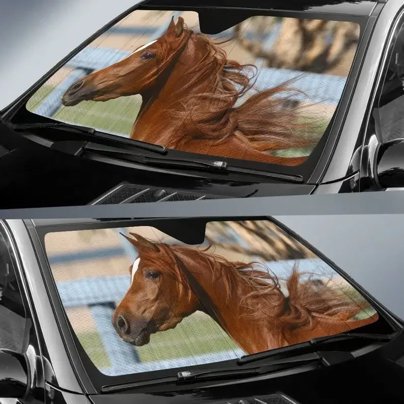 Chestnut Arab Horse Sunshade for Car Windshield