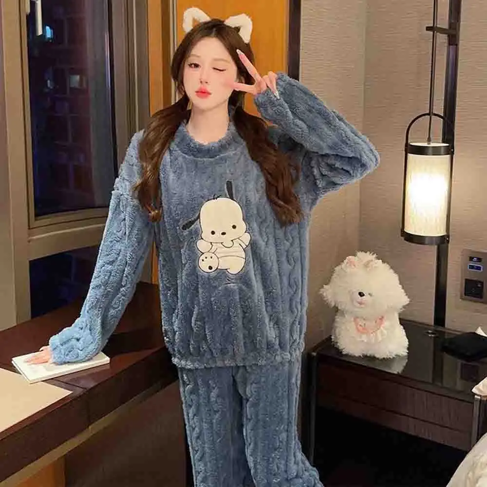 Hello Kitty Women's Embroidered Velvet Pajama Set Long Sleeve Top and Matching Pants Comfortable Winter Pajama Home Clothes Set - view 6