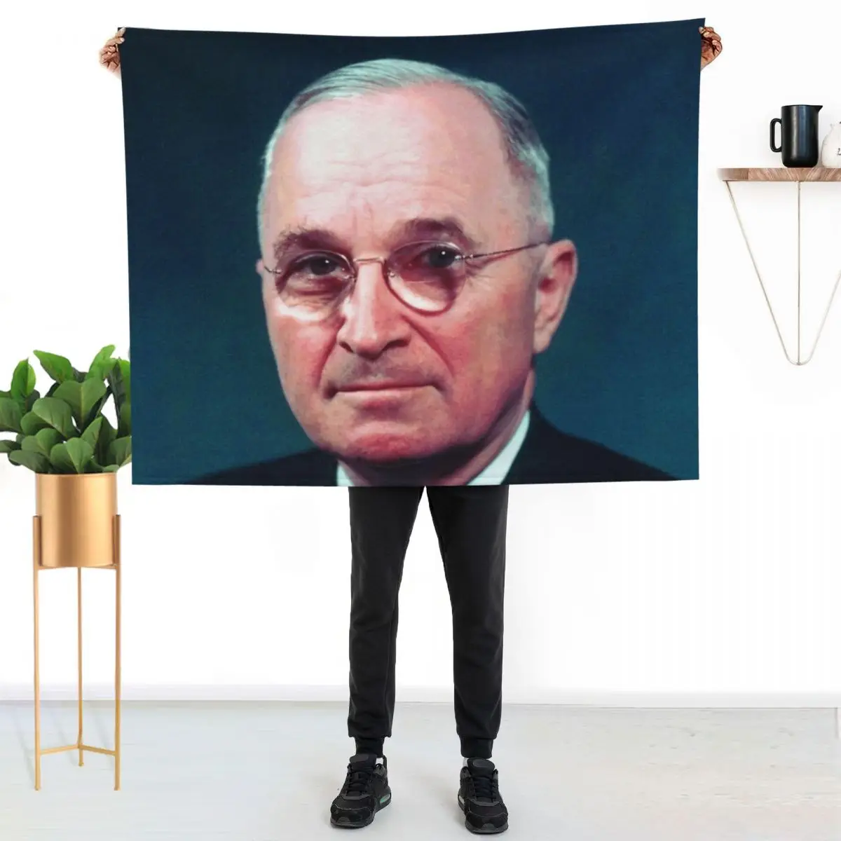 

President Harry Truman Portrait Throw Blanket Stain Resistant Cozy Warm Blanket