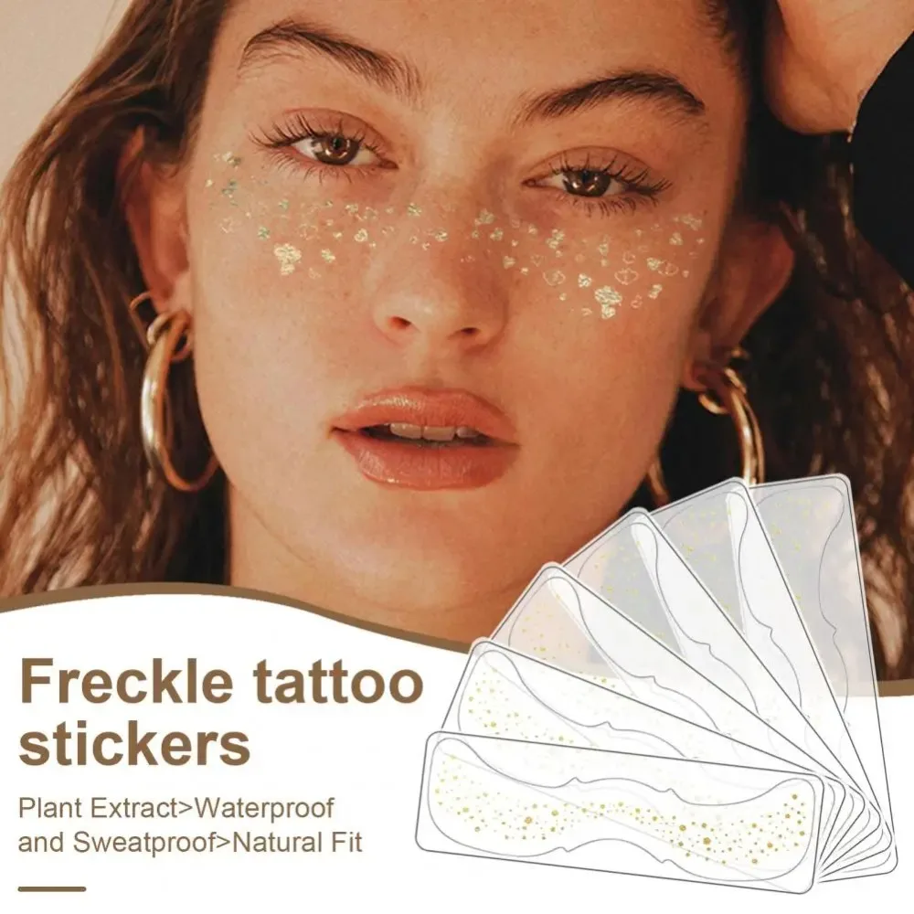 6PCS Stamping Gold Silver Freckle Tattoo Stickers Glitter Waterproof Face Temporary Tattoo Women Party Face Art Long-lasting