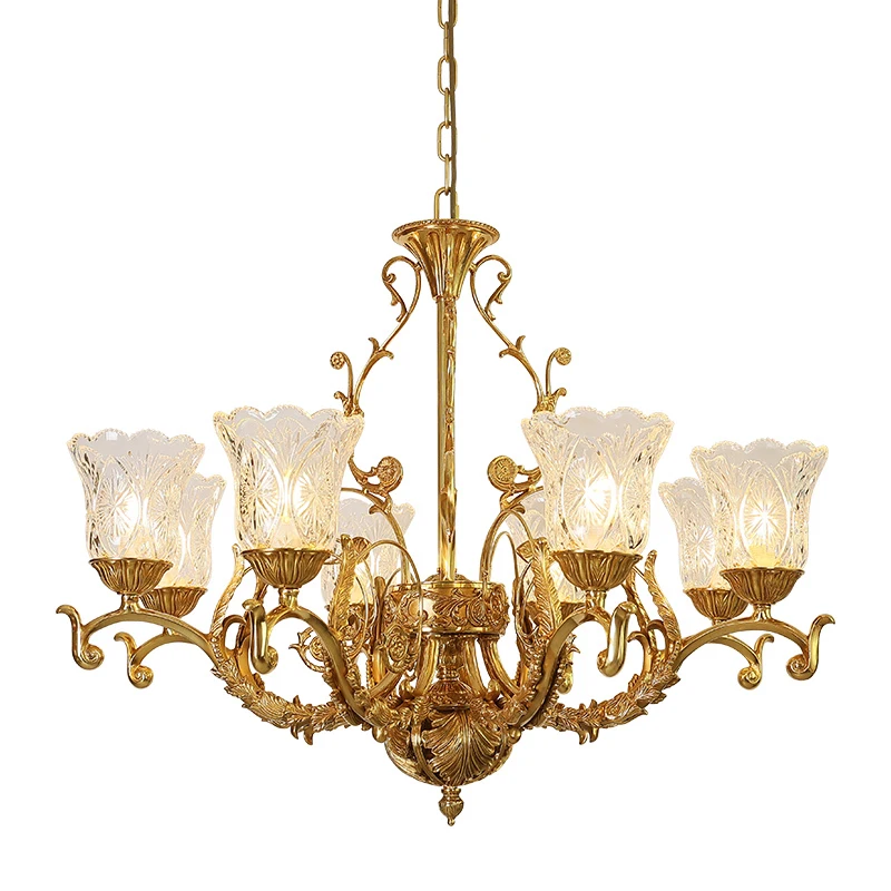 

French Style Vintage Lighting Golden Brass Tree Branch Pendant Lamp Luxury Villa Copper Chandelier