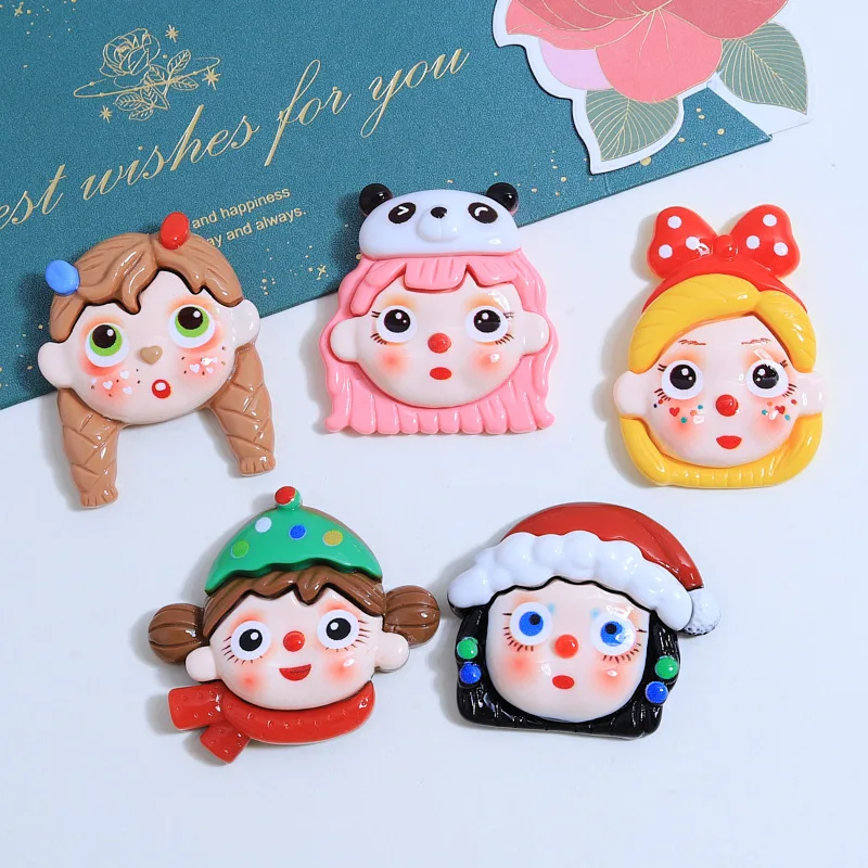 5pcs/lot Resin Christmas Girl Flatback Cbochons for DIY Crafts Making Cute Baby Girl Flat Back Resin Embellishments Accessory