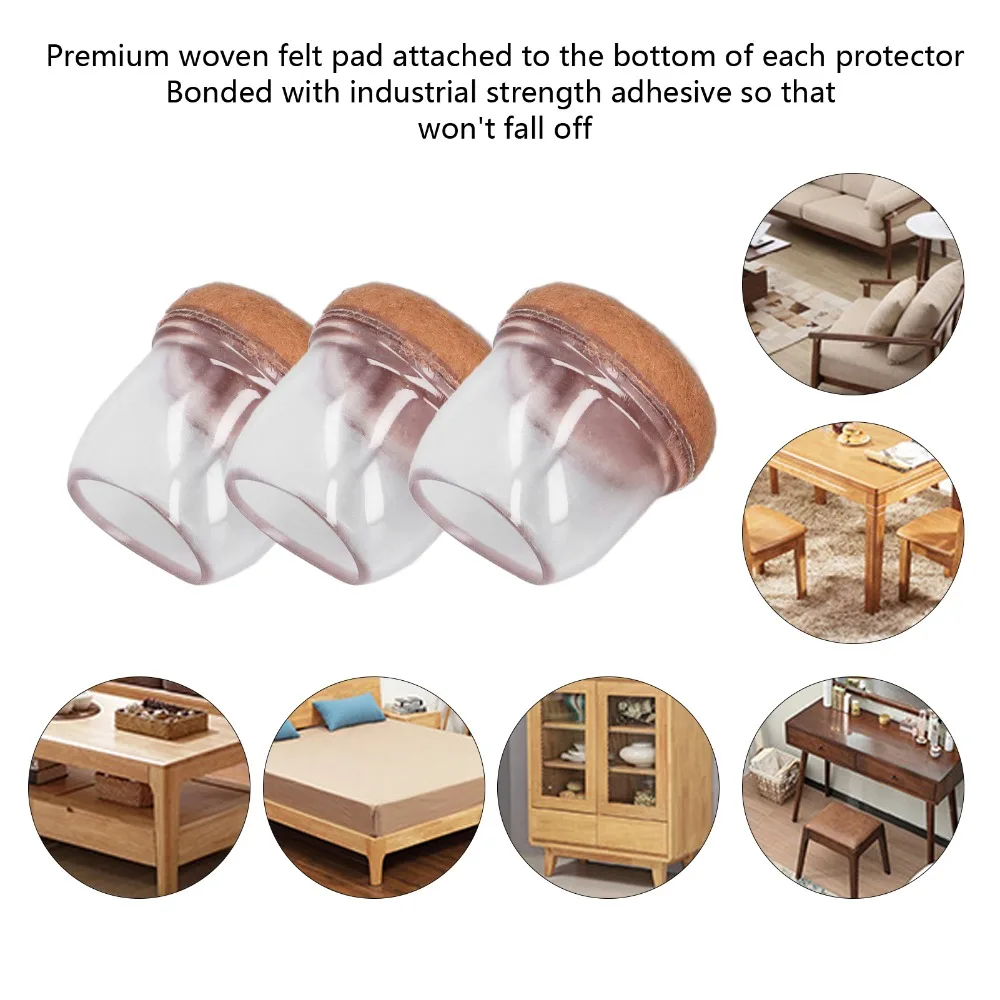24pcs Durable Mute Chair Feet Covers Thickened Transparent Stool Foot Pads Round Shape Table Leg Protectors Office Furniture