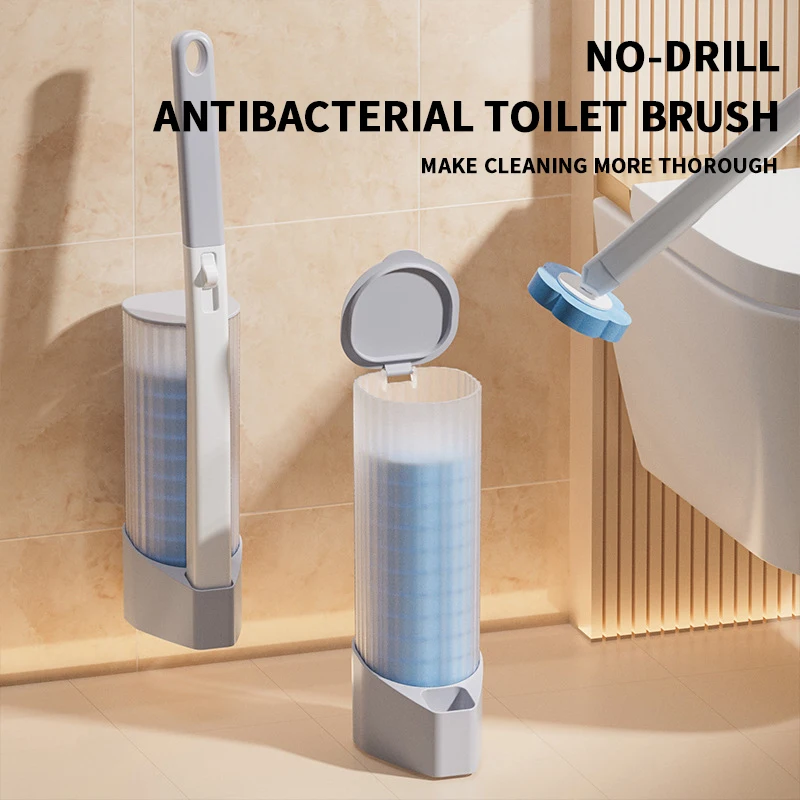 12/24Pcs No Drilling Disposable Toilet Brush Set Wall Mounted No Dead Angle Toilet Cleaner With Replacement Head For Home Bathro