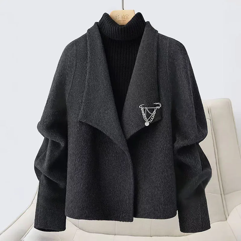 

Autumn Winter Woolen Coat Women Double-sided Coat 2026 New Fashion Short Temperament Loose Warm Overcoat Outerwear Ladies Tops