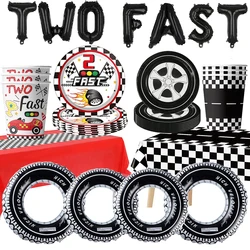 Two Fast Theme Birthday Party Decorations Tableware Boys Race Car 2nd Birthday Party Supplies Plate Napkin Cup Tablecloth