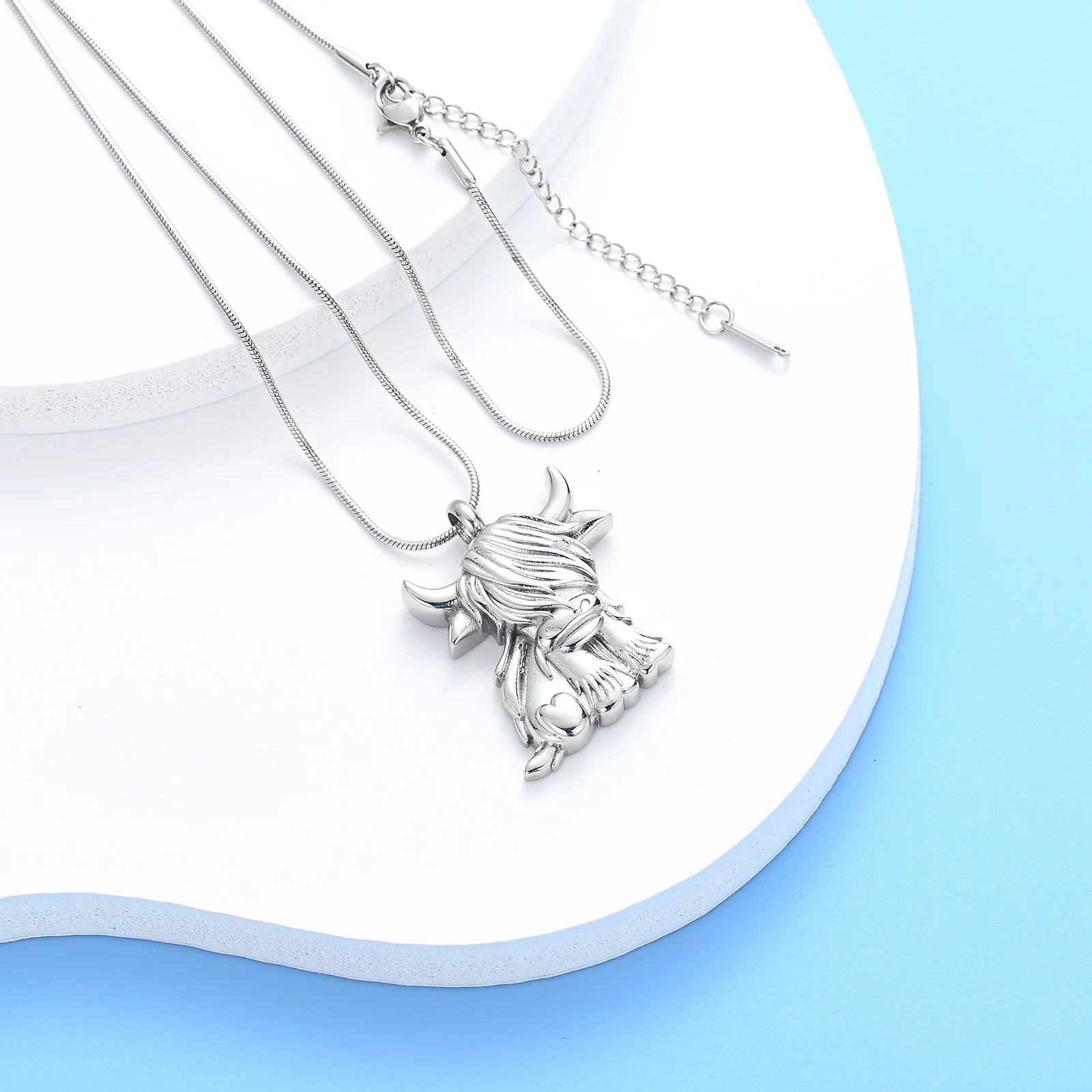 Highland Cattle Memorial Cremation Pendant Keepsake Urn Necklace For Human/Pet Ashes Holder Stainless Steel Jewelry