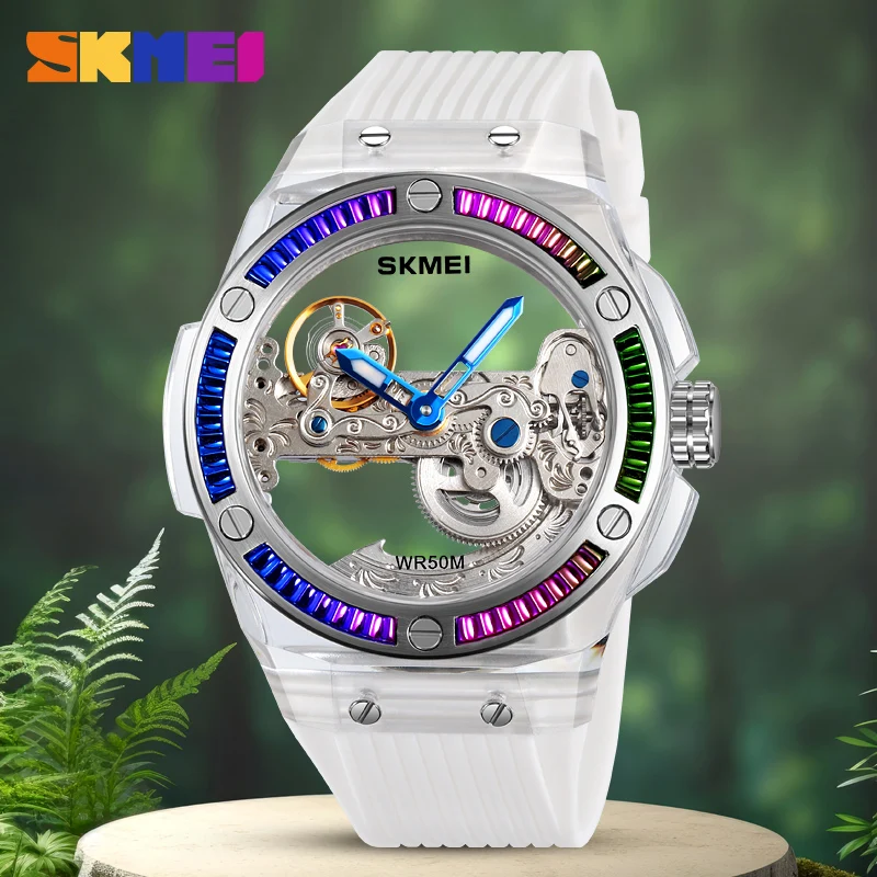 SKMEI Men's Mechanical Automatic Watch Man Watch Silicone Band Skeletonized Waterproof Mechanical Watch Tourbillon Wristwatch