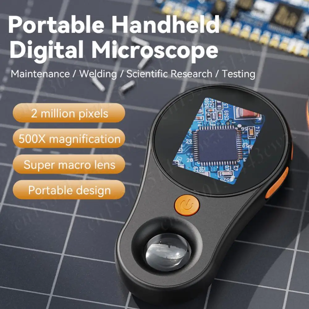 500X Handheld Digital Microscope 2 Inch 1080P Video Coin Microscopio with 8 LED Light Science 600mAh Electronic Magnifying Glass