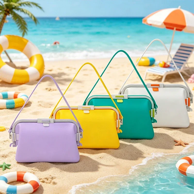 Silicone Waterproof Toiletry Bag Lightweight Beach Shoulder Bag Foldable Lightweight Pouch for Swimming Pool Outdoor Gym Travel 2